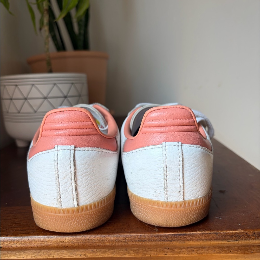 adidas Samba White with Coral/Pale Pink Stripes and Gum Sole - Picture 4 of 9